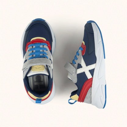 MUNICH, MUNICH MINI TRACK 132 Sneakers da bambino/a fuoristrada Blu navy, Rosso, Grigio, Giallo e Bianco, , MUNICH MINI TRACK 132 Sneakers da bambino/a fuoristrada Blu navy, Rosso, Grigio, Giallo e Bianco