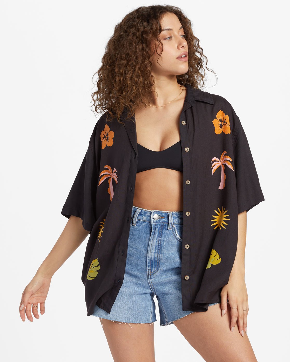 Billabong, On Vacation - Camicia a maniche corte da donna blk, Donna, On Vacation - Camicia a maniche corte da donna blk