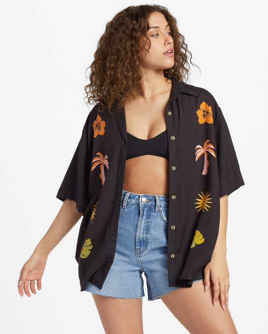 Billabong, On Vacation - Camicia a maniche corte da donna blk, Donna, On Vacation - Camicia a maniche corte da donna blk